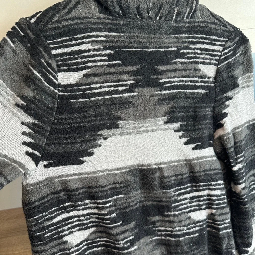 Lucky Brand Women Southwestern Cardigan Sweater Black Gray Fringe Aztec Tribal L